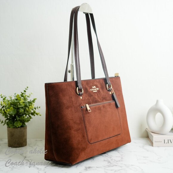 NWT Coach CCC77 Station Suede Tote Bag in Vintage Brown - Picture 4 of 15